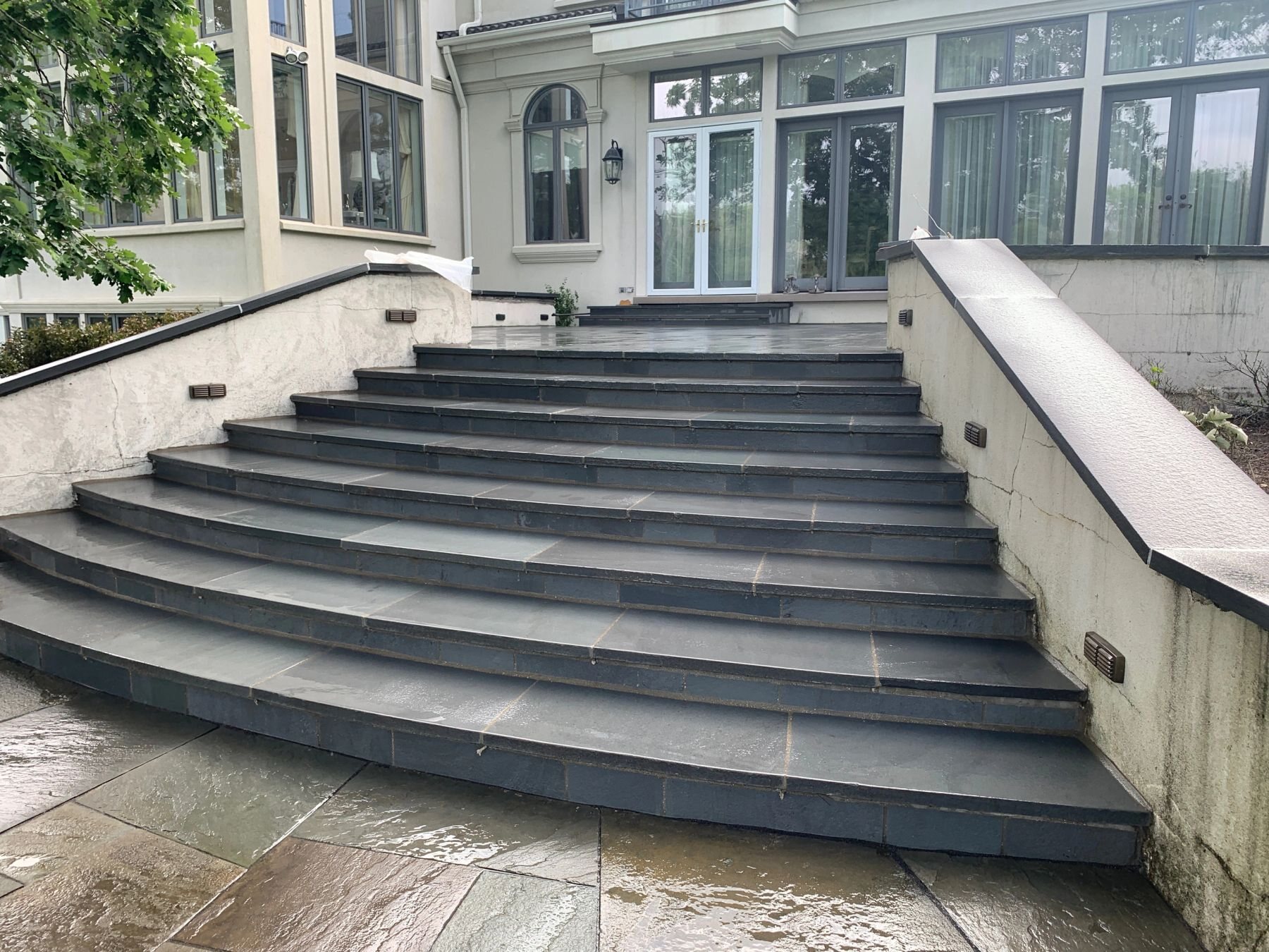 Completed masonry wall and steps